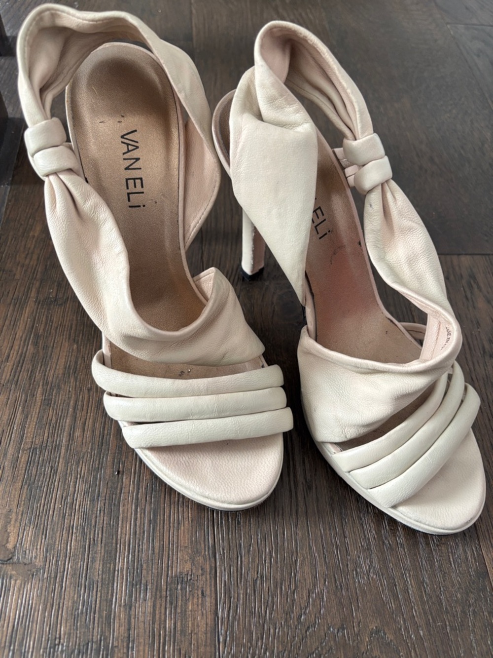 Vaneli Cream Twisted Strap Open-Toe Heels